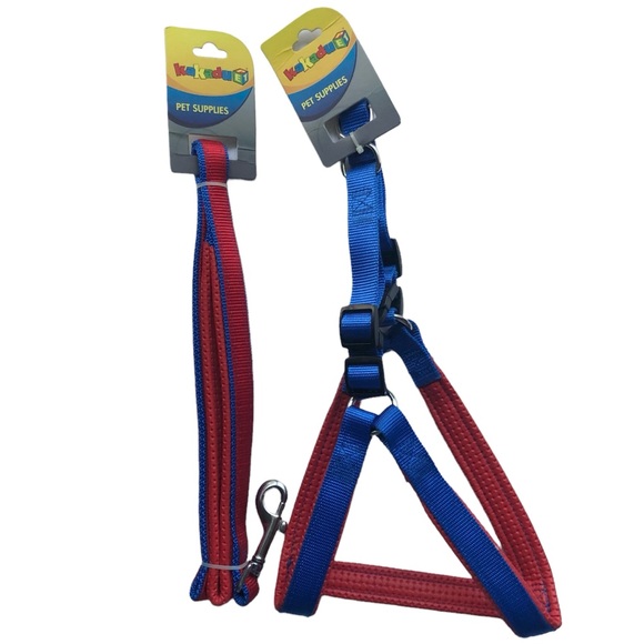 Dog Harness + Leash Set NEW NWT Blue Red Padded - Picture 13 of 13